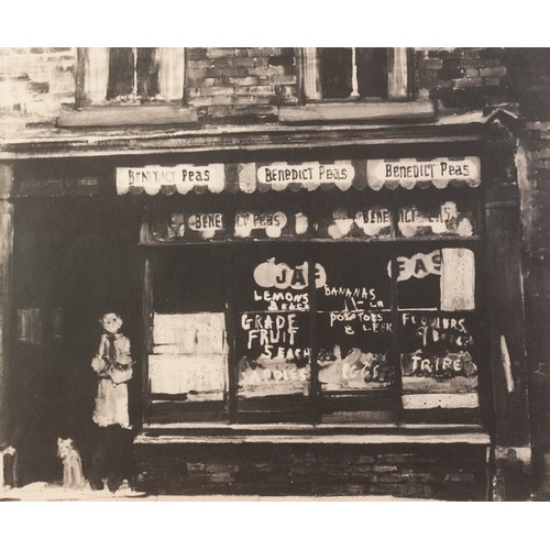 101 - HAROLD RILEY (1934) ARTIST SIGNED LIMITED EDITION MONOCHROME LITHOGRAPH 'Green Grocer's Shop' Signed... 