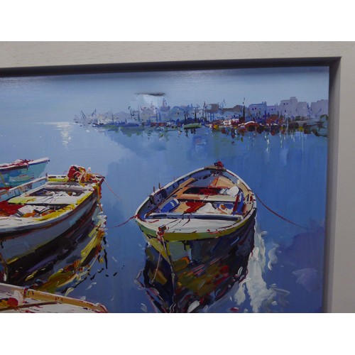 124 - FRANCISCO SANTANA (MODERN) OIL ON CANVAS‘Harbour Life VI’ Signed, titled to gallery label verso 47” ... 