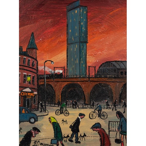 25 - JAMES DOWNIE (b.1949) ACRYLIC ON CANVAS Whitworth Street Crossroads, Manchester Signed and dated 201... 