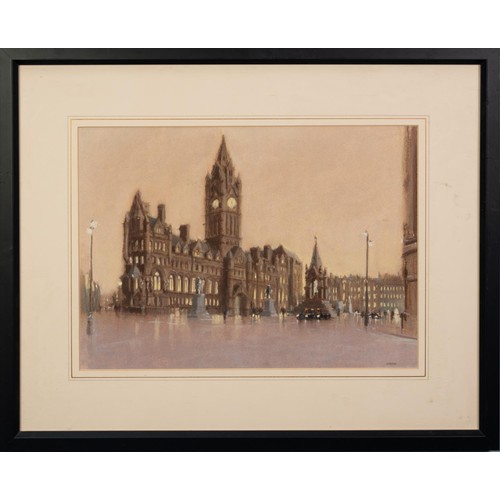 38 - MARC GRIMSHAW (b.1957) PASTEL DRAWING Albert Square, Manchester Signed 11” x 15 ¼” (28cm x 38.7cm)... 