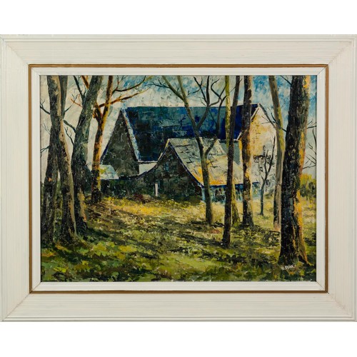 97 - HAROLD PEAK (act. 1968)THREE OIL PAINTINGS ON BOARD ‘The Farmhouse’ 14 ½” x 19 ½” (36.8cm x 49.5cm) ... 