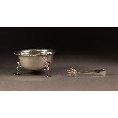 215 - GEORGE VI SILVER SUGAR BOWL, with cyma border and scroll supports, 1 ¾” (4.4cm) high, 3 ¼” (8.2cm) d... 