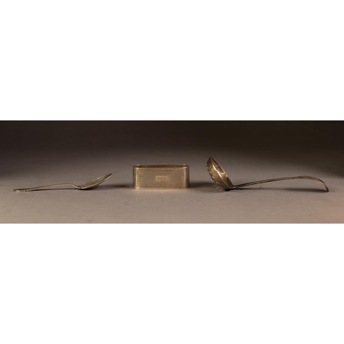 220 - THREE PIECES OF VICTORIAN AND LATER SILVER, comprising: FIDDLE PATTERN SIFTER SPOON, initialled, Lon... 