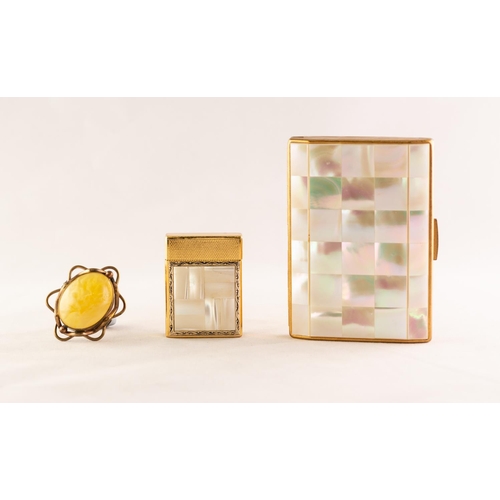 34 - GILT METAL AND MOTHER OF PEARL FACED LADY'S CIGARETTE CASE, a Chalet Rubicon gilt metal and mother o... 
