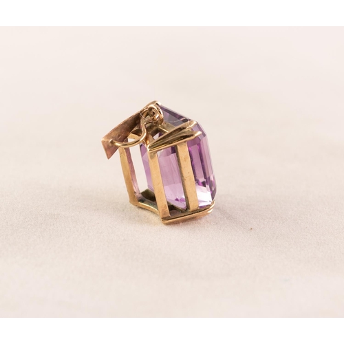 69 - 9ct GOLD NECKLACE PENDANT, claw set with an emerald cut amethyst, 5.8 gms gross