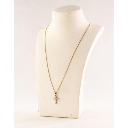 52 - 9ct GOLD TINY DIAMOND SET CRUCIFIX on an 18ct GOLD FINE CHAIN, 3.8 gms all in