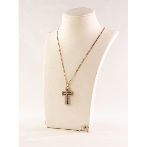 45 - 9ct GOLD WHITE STONE SET CRUCIFIX on a 9ct GOLD CHAIN, an associated PAIR OF 9ct GOLD tiny white sto... 