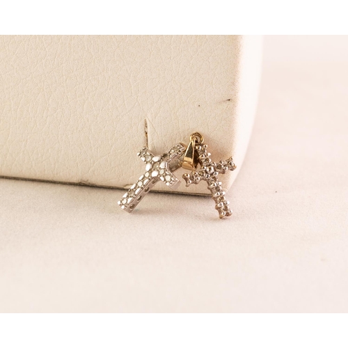 45 - 9ct GOLD WHITE STONE SET CRUCIFIX on a 9ct GOLD CHAIN, an associated PAIR OF 9ct GOLD tiny white sto... 