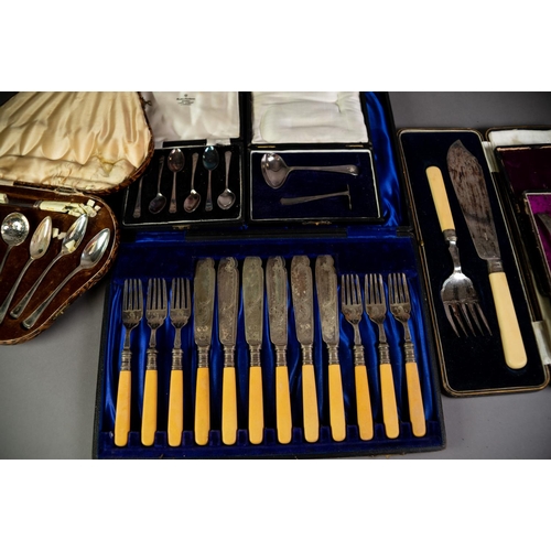 275 - CASED SET OF SIX ELECTROPLATED FISH KNIVES AND FORKS; a cased pair of FISH SERVERS; a cased set of s... 