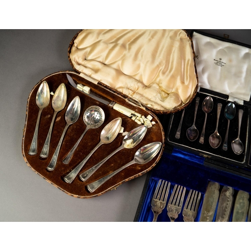 275 - CASED SET OF SIX ELECTROPLATED FISH KNIVES AND FORKS; a cased pair of FISH SERVERS; a cased set of s... 