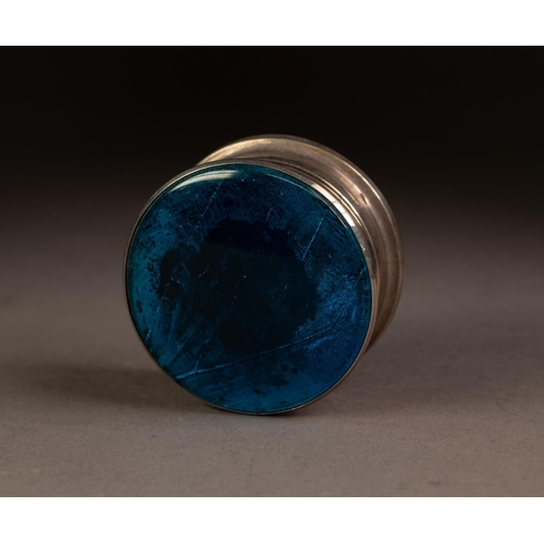 229 - GEORGE V BUTTERFLY WING AND SILVER TRINKET BOX, of cylindrical form with domed cover and wood insert... 