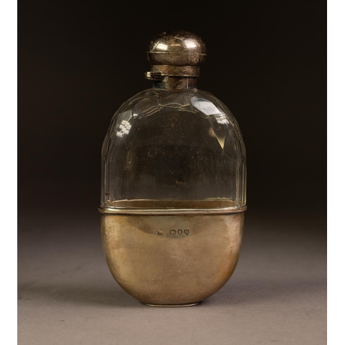 232 - VICTORIAN SILVER MOUNTED CUT GLASS SPIRIT FLASK, of typical form with bayonet fitting to the domed l... 