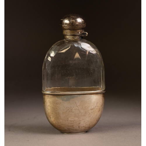 232 - VICTORIAN SILVER MOUNTED CUT GLASS SPIRIT FLASK, of typical form with bayonet fitting to the domed l... 