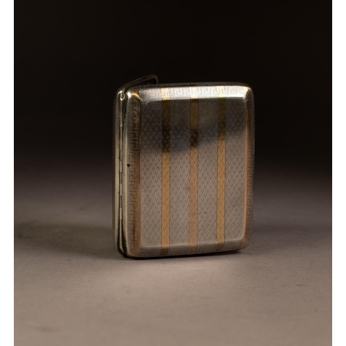 222 - GEORGE V PRESENTATION ENGINE TURNED SILVER AND GILT BANDED POCKET CIGARETTE CASE, inscribed and mono... 