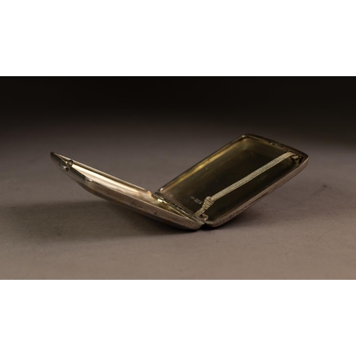 222 - GEORGE V PRESENTATION ENGINE TURNED SILVER AND GILT BANDED POCKET CIGARETTE CASE, inscribed and mono... 