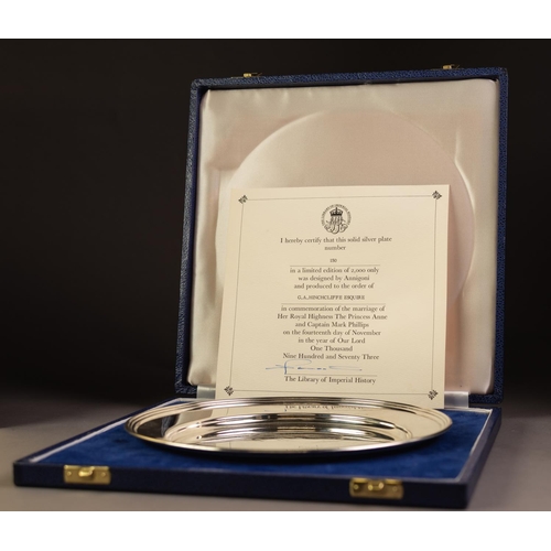 206 - SILVER PLATE WITH BROAD FLAT BORDER AND STEP MOULDED EDGE, produced for the Library of Imperial Hist... 