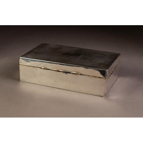 210 - SILVER OBLONG TABLE CIGARETTE BOX, the hinged lid with engine turned decoration, 6in x 3 1/2in x 1 3... 