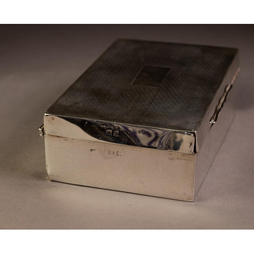 210 - SILVER OBLONG TABLE CIGARETTE BOX, the hinged lid with engine turned decoration, 6in x 3 1/2in x 1 3... 