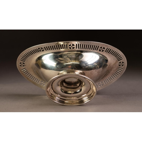 211 - EDWARDIAN SILVER PEDESTAL SWEETMEAT DISH, oval and boat shaped with flat border, egg and dart edge, ... 