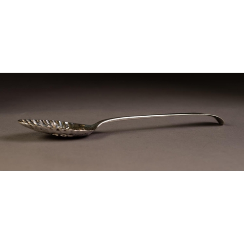 214 - GEORGE III SILVER TABLE SPOON, Early English pattern, the gIlt bowl later repousse as a berry spoon ... 