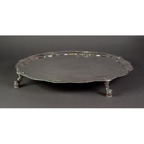 181 - IMPRESSIVE MID EIGHTEENTH CENTURY IRISH SILVER SALVER BY JOHN GUMLEY, DUBLIN, the centre chased with... 