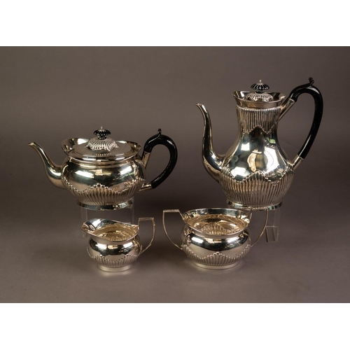 182 - LATE VICTORIAN SILVER FOUR PIECE TEA AND COFFEE SET BY CHARLES STUART HARRIS, of oval part fluted fo... 