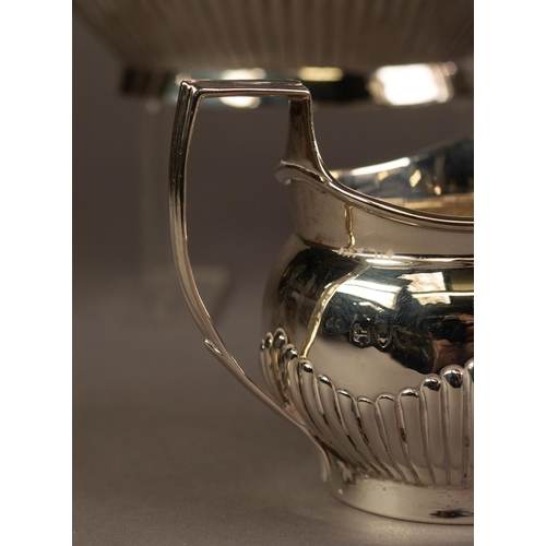 182 - LATE VICTORIAN SILVER FOUR PIECE TEA AND COFFEE SET BY CHARLES STUART HARRIS, of oval part fluted fo... 