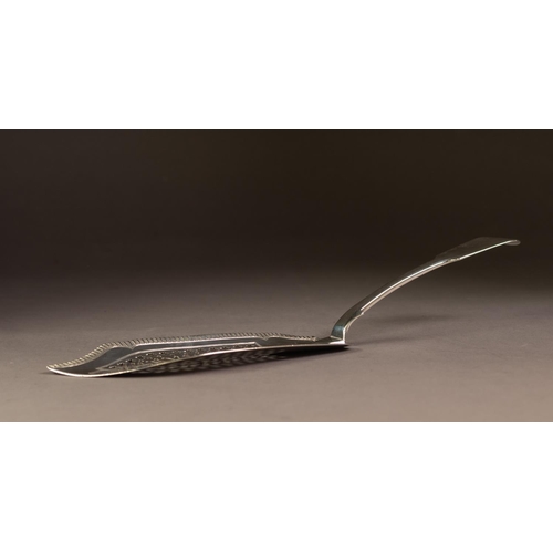 188 - WILLIAM IV FIDDLE PATTERN SILVER FISH SLICE BY JONATHAN HAYNE, with pierced centre and nulled edge t... 