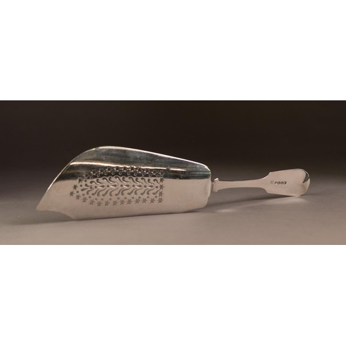 188 - WILLIAM IV FIDDLE PATTERN SILVER FISH SLICE BY JONATHAN HAYNE, with pierced centre and nulled edge t... 