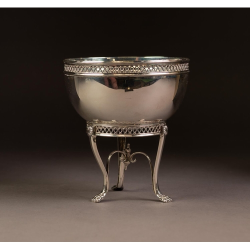 192 - GEORGE V RAISED SILVER BOWL BY JAMES DIXON & SON, of deep, steep sided form with slender lattice... 