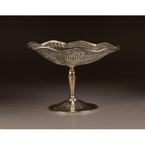 198 - EDWARD VII SILVER PEDESTAL BON BON DISH, of pierced, circular form with wavy border, set above a sle... 