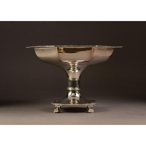 235 - ELECTROPLATED PEDESTAL TABLE CENTRE FRUIT BOWL, of octagonal form with slender borders, short, cylin... 