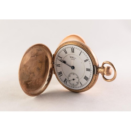 12 - WALTHAM 'RIVERSIDE' 9ct GOLD HUNTING CASED POCKET WATCH with 19 jewelled keyless movement No 2460625... 