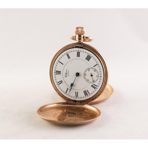 12 - WALTHAM 'RIVERSIDE' 9ct GOLD HUNTING CASED POCKET WATCH with 19 jewelled keyless movement No 2460625... 