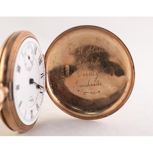 12 - WALTHAM 'RIVERSIDE' 9ct GOLD HUNTING CASED POCKET WATCH with 19 jewelled keyless movement No 2460625... 