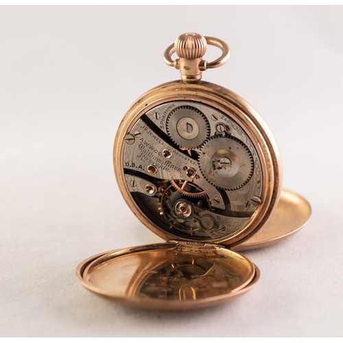 12 - WALTHAM 'RIVERSIDE' 9ct GOLD HUNTING CASED POCKET WATCH with 19 jewelled keyless movement No 2460625... 