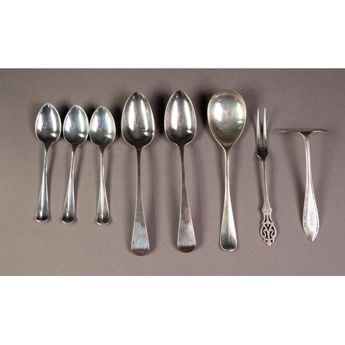 204 - FIVE GEORGE III AND LATER SILVER SPOONS, including TWO BY JOHNATHAN HAYNE, London 1809 and 1812 toge... 