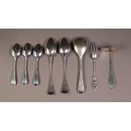 204 - FIVE GEORGE III AND LATER SILVER SPOONS, including TWO BY JOHNATHAN HAYNE, London 1809 and 1812 toge... 