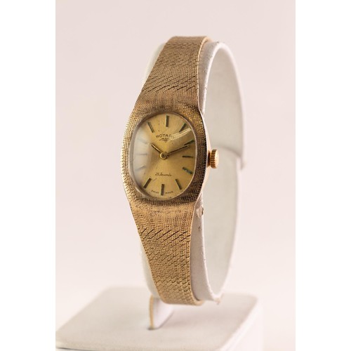 27 - LADY'S ROTARY 9ct GOLD SWISS BRACELET WATCH with 21 jewels movement, silvered oval dial with batons,... 