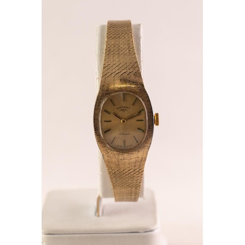 27 - LADY'S ROTARY 9ct GOLD SWISS BRACELET WATCH with 21 jewels movement, silvered oval dial with batons,... 