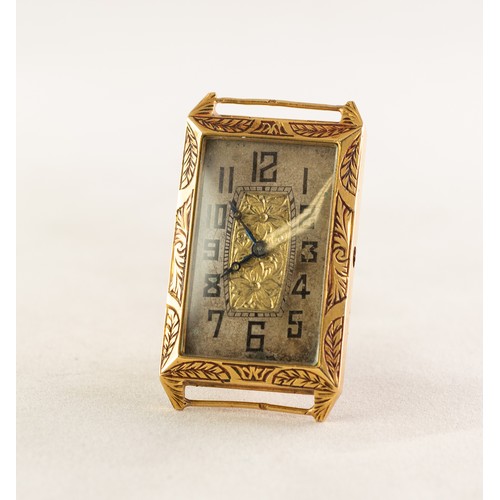 15 - GENT'S 1930s 18k GOLD WRISTWATCH with mechanical movement, narrow rectangular silvered arabic dial w... 