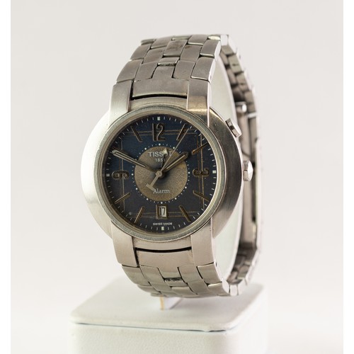 23 - TISSOT VINTAGE CIRCA 1970s GENT'S STAINLESS STEEL ALARM WRISTWATCH having dial with black chapter ri... 