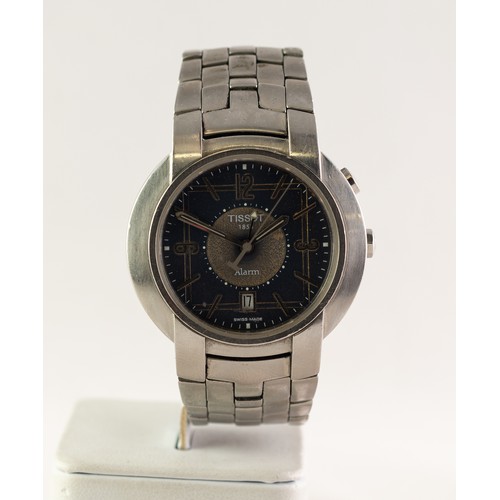 23 - TISSOT VINTAGE CIRCA 1970s GENT'S STAINLESS STEEL ALARM WRISTWATCH having dial with black chapter ri... 