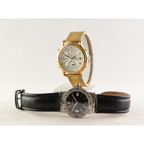 24 - SEIKO CIRCA 1990s GILT METAL AND STEEL CASED GENT'S CHRONOGRAPH ALARM DATE WRISTWATCH, white dial wi... 