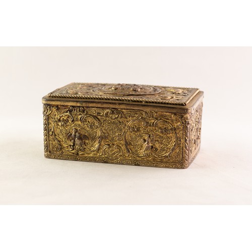 33 - BONTEMS-TYPE SPRING DRIVEN GILT METAL AUTOMATON SINGING BIRD MUSICAL BOX, embossed with foxes and bi... 