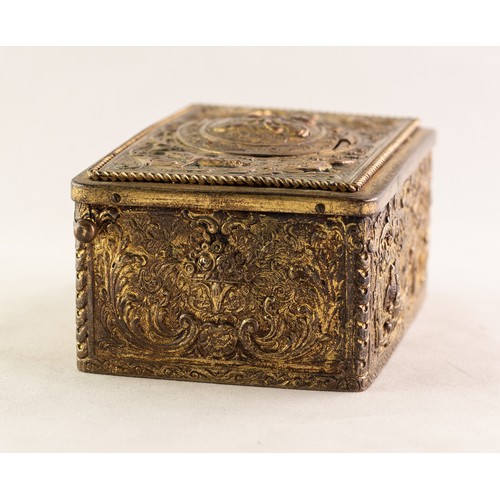 33 - BONTEMS-TYPE SPRING DRIVEN GILT METAL AUTOMATON SINGING BIRD MUSICAL BOX, embossed with foxes and bi... 