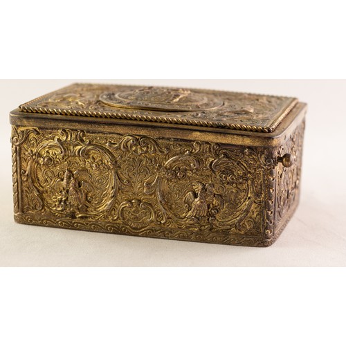 33 - BONTEMS-TYPE SPRING DRIVEN GILT METAL AUTOMATON SINGING BIRD MUSICAL BOX, embossed with foxes and bi... 