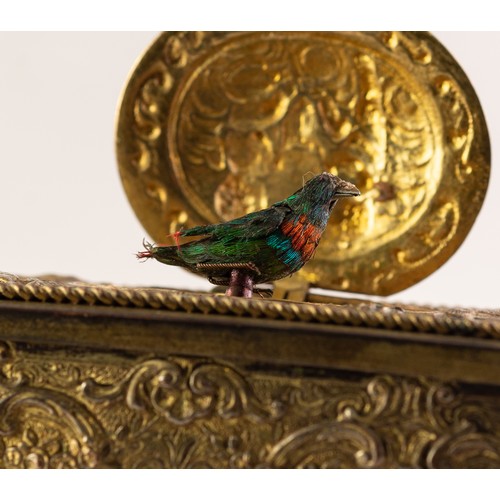 33 - BONTEMS-TYPE SPRING DRIVEN GILT METAL AUTOMATON SINGING BIRD MUSICAL BOX, embossed with foxes and bi... 