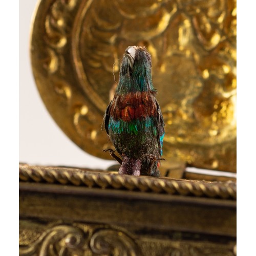 33 - BONTEMS-TYPE SPRING DRIVEN GILT METAL AUTOMATON SINGING BIRD MUSICAL BOX, embossed with foxes and bi... 