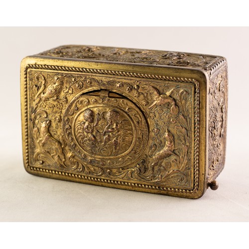 33 - BONTEMS-TYPE SPRING DRIVEN GILT METAL AUTOMATON SINGING BIRD MUSICAL BOX, embossed with foxes and bi... 